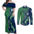 New Zealand Warriors NAIDOC Week 2026 Couples Matching Off Shoulder Maxi Dress and Long Sleeve Button Shirt Aboriginal Lizard Dot Painting - 50 Years of Deadly