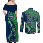 New Zealand Warriors NAIDOC Week 2026 Couples Matching Off Shoulder Maxi Dress and Long Sleeve Button Shirt Aboriginal Lizard Dot Painting - 50 Years of Deadly