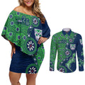 New Zealand Warriors NAIDOC Week 2026 Couples Matching Off Shoulder Short Dress and Long Sleeve Button Shirt Aboriginal Lizard Dot Painting - 50 Years of Deadly