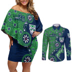 New Zealand Warriors NAIDOC Week 2026 Couples Matching Off Shoulder Short Dress and Long Sleeve Button Shirt Aboriginal Lizard Dot Painting - 50 Years of Deadly