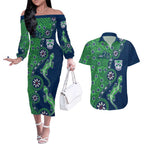 New Zealand Warriors NAIDOC Week 2026 Couples Matching Off The Shoulder Long Sleeve Dress and Hawaiian Shirt Aboriginal Lizard Dot Painting - 50 Years of Deadly