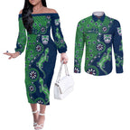 New Zealand Warriors NAIDOC Week 2026 Couples Matching Off The Shoulder Long Sleeve Dress and Long Sleeve Button Shirt Aboriginal Lizard Dot Painting - 50 Years of Deadly