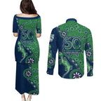 New Zealand Warriors NAIDOC Week 2026 Couples Matching Puletasi and Long Sleeve Button Shirt Aboriginal Lizard Dot Painting - 50 Years of Deadly