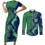 New Zealand Warriors NAIDOC Week 2026 Couples Matching Short Sleeve Bodycon Dress and Long Sleeve Button Shirt Aboriginal Lizard Dot Painting - 50 Years of Deadly