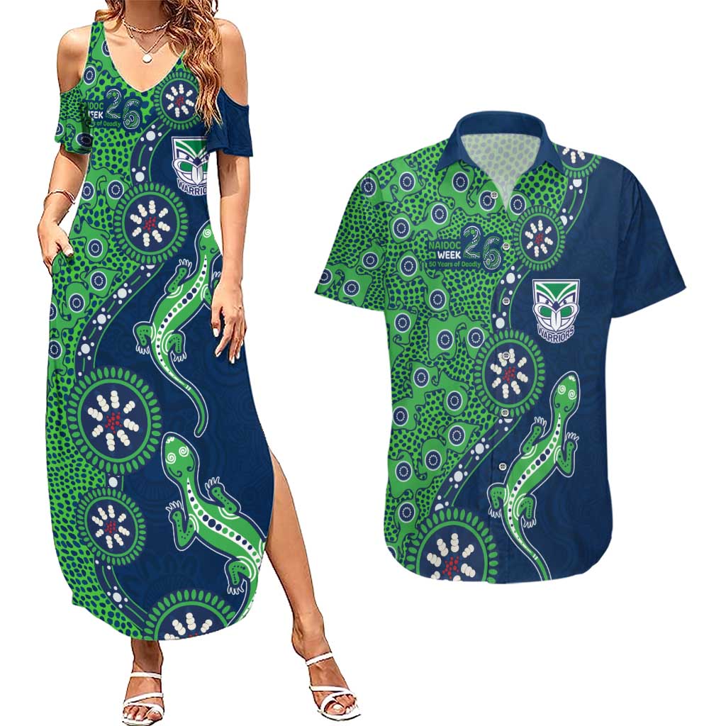 New Zealand Warriors NAIDOC Week 2026 Couples Matching Summer Maxi Dress and Hawaiian Shirt Aboriginal Lizard Dot Painting - 50 Years of Deadly