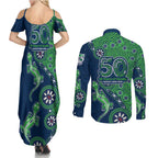 New Zealand Warriors NAIDOC Week 2026 Couples Matching Summer Maxi Dress and Long Sleeve Button Shirt Aboriginal Lizard Dot Painting - 50 Years of Deadly