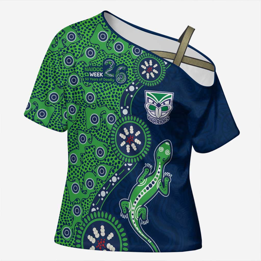 New Zealand Warriors NAIDOC Week 2026 Cross Shoulder Shirt Aboriginal Lizard Dot Painting - 50 Years of Deadly