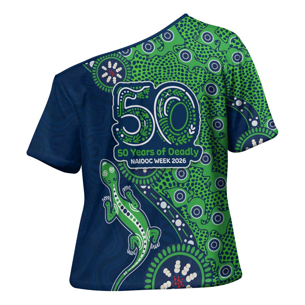 New Zealand Warriors NAIDOC Week 2026 Cross Shoulder Shirt Aboriginal Lizard Dot Painting - 50 Years of Deadly