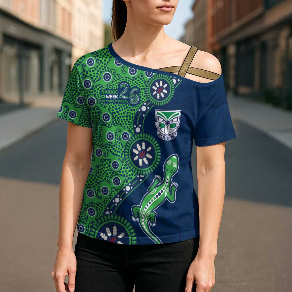 New Zealand Warriors NAIDOC Week 2026 Cross Shoulder Shirt Aboriginal Lizard Dot Painting - 50 Years of Deadly