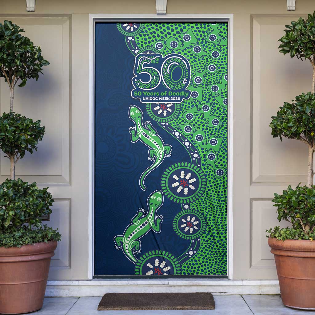 New Zealand Warriors NAIDOC Week 2026 Door Cover Aboriginal Lizard Dot Painting - 50 Years of Deadly