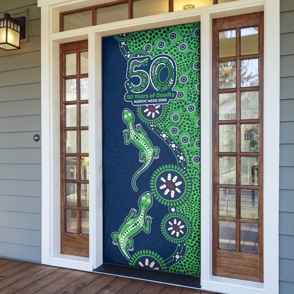 New Zealand Warriors NAIDOC Week 2026 Door Cover Aboriginal Lizard Dot Painting - 50 Years of Deadly