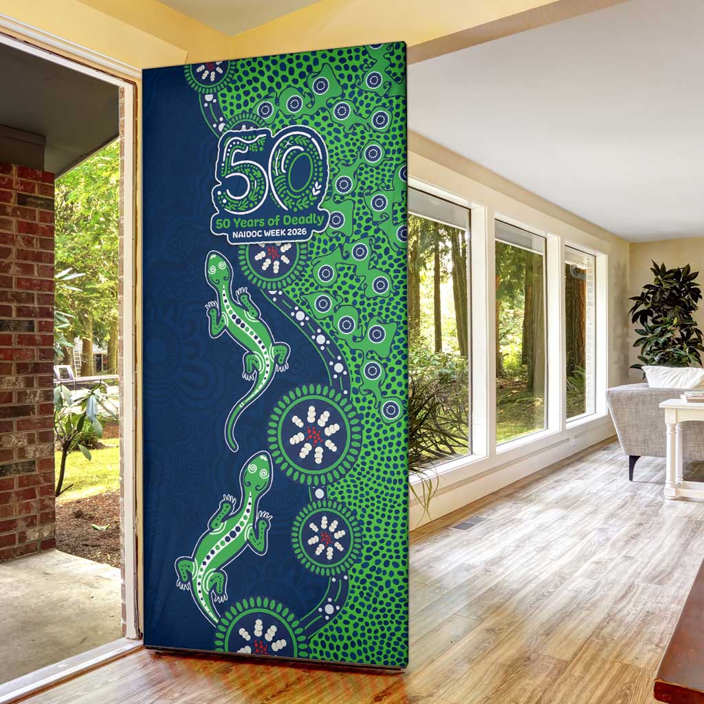 New Zealand Warriors NAIDOC Week 2026 Door Cover Aboriginal Lizard Dot Painting - 50 Years of Deadly