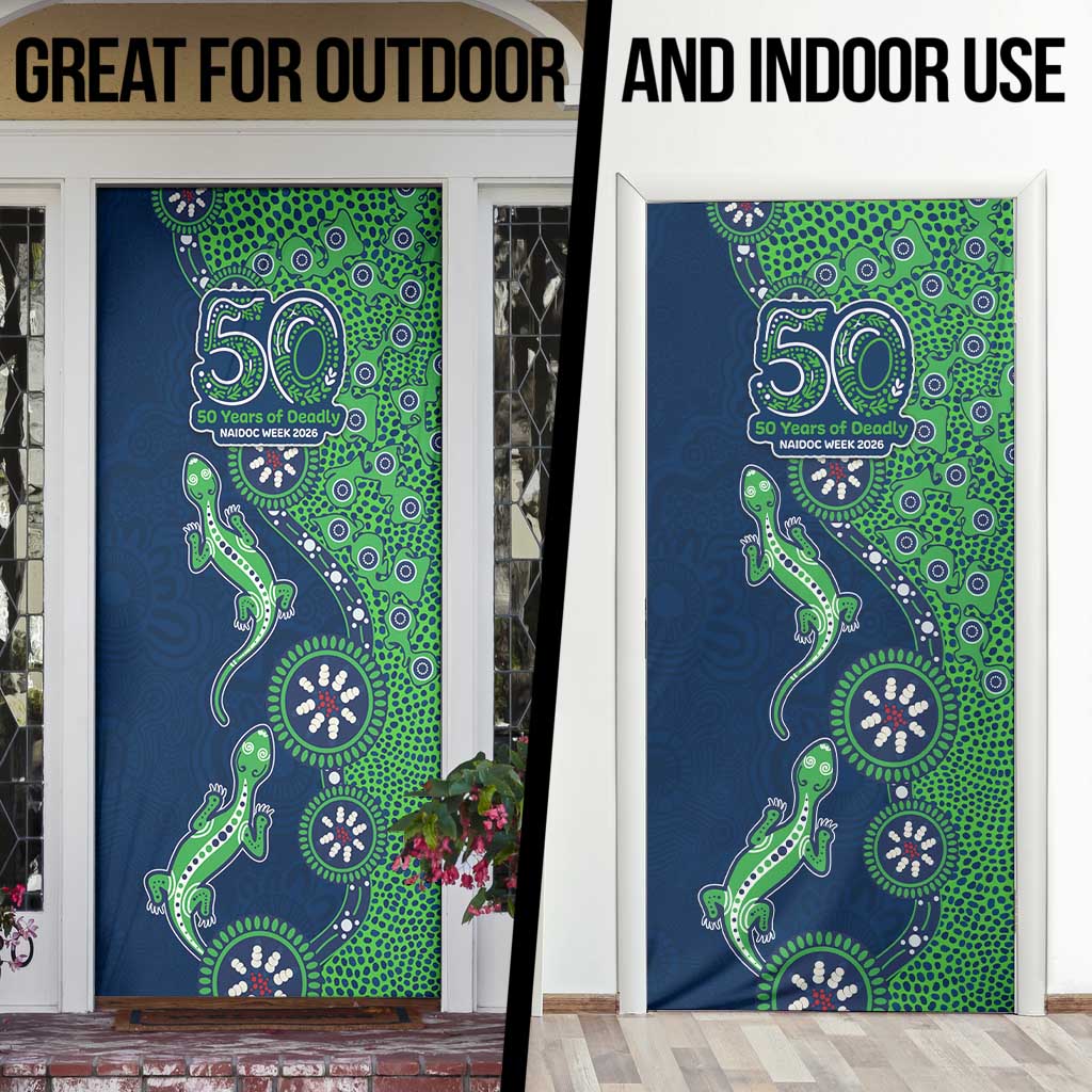 New Zealand Warriors NAIDOC Week 2026 Door Cover Aboriginal Lizard Dot Painting - 50 Years of Deadly
