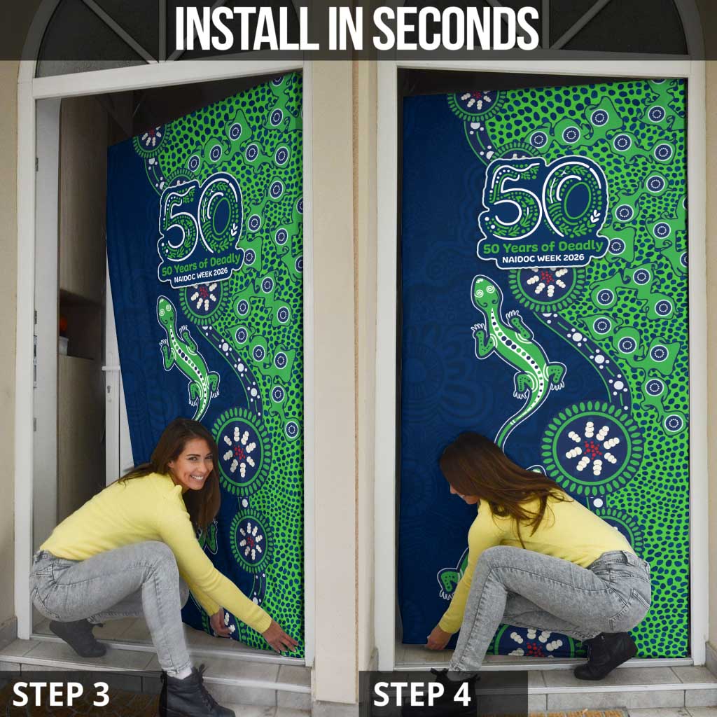 New Zealand Warriors NAIDOC Week 2026 Door Cover Aboriginal Lizard Dot Painting - 50 Years of Deadly