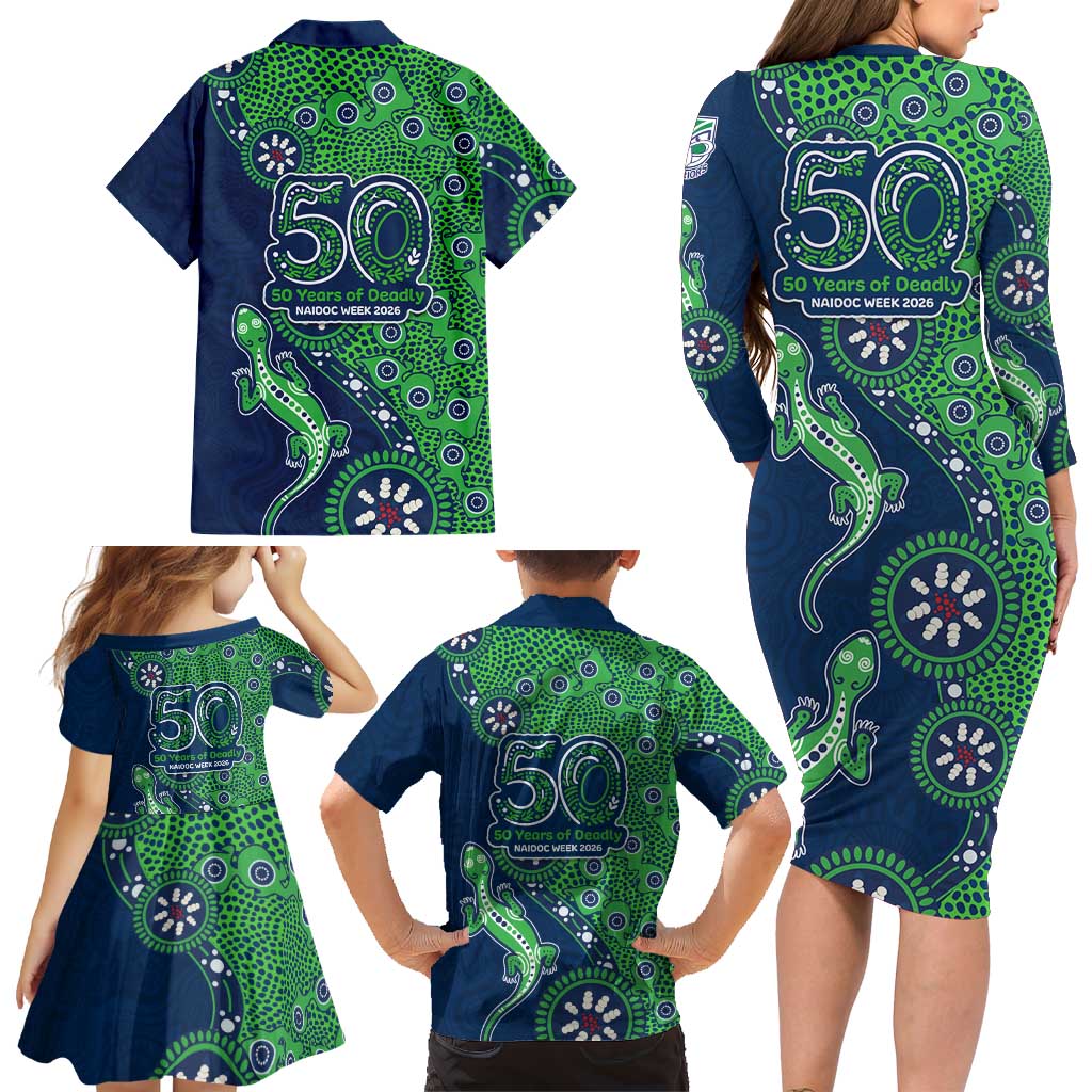 New Zealand Warriors NAIDOC Week 2026 Family Matching Long Sleeve Bodycon Dress and Hawaiian Shirt Aboriginal Lizard Dot Painting - 50 Years of Deadly
