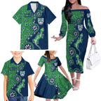 New Zealand Warriors NAIDOC Week 2026 Family Matching Off The Shoulder Long Sleeve Dress and Hawaiian Shirt Aboriginal Lizard Dot Painting - 50 Years of Deadly