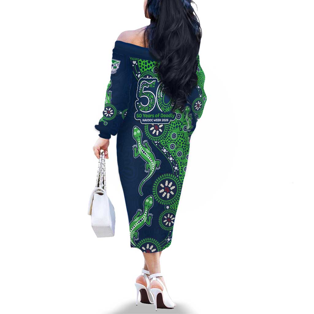 New Zealand Warriors NAIDOC Week 2026 Family Matching Off The Shoulder Long Sleeve Dress and Hawaiian Shirt Aboriginal Lizard Dot Painting - 50 Years of Deadly