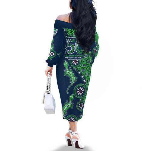 New Zealand Warriors NAIDOC Week 2026 Family Matching Off The Shoulder Long Sleeve Dress and Hawaiian Shirt Aboriginal Lizard Dot Painting - 50 Years of Deadly