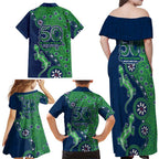 New Zealand Warriors NAIDOC Week 2026 Family Matching Off Shoulder Maxi Dress and Hawaiian Shirt Aboriginal Lizard Dot Painting - 50 Years of Deadly