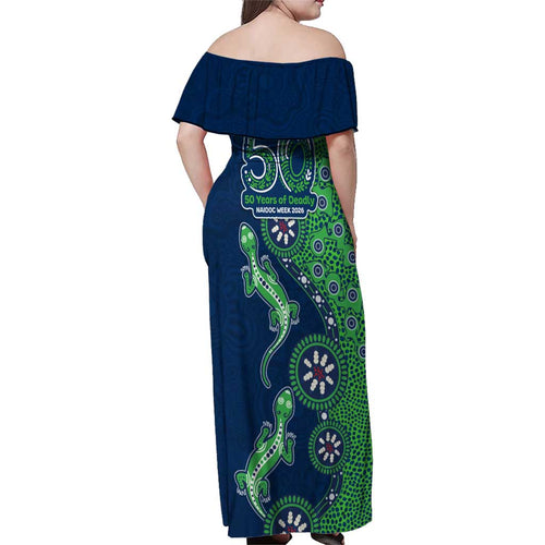 New Zealand Warriors NAIDOC Week 2026 Family Matching Off Shoulder Maxi Dress and Hawaiian Shirt Aboriginal Lizard Dot Painting - 50 Years of Deadly