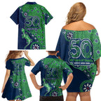 New Zealand Warriors NAIDOC Week 2026 Family Matching Off Shoulder Short Dress and Hawaiian Shirt Aboriginal Lizard Dot Painting - 50 Years of Deadly