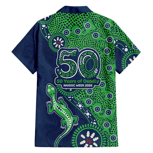 New Zealand Warriors NAIDOC Week 2026 Family Matching Off Shoulder Short Dress and Hawaiian Shirt Aboriginal Lizard Dot Painting - 50 Years of Deadly