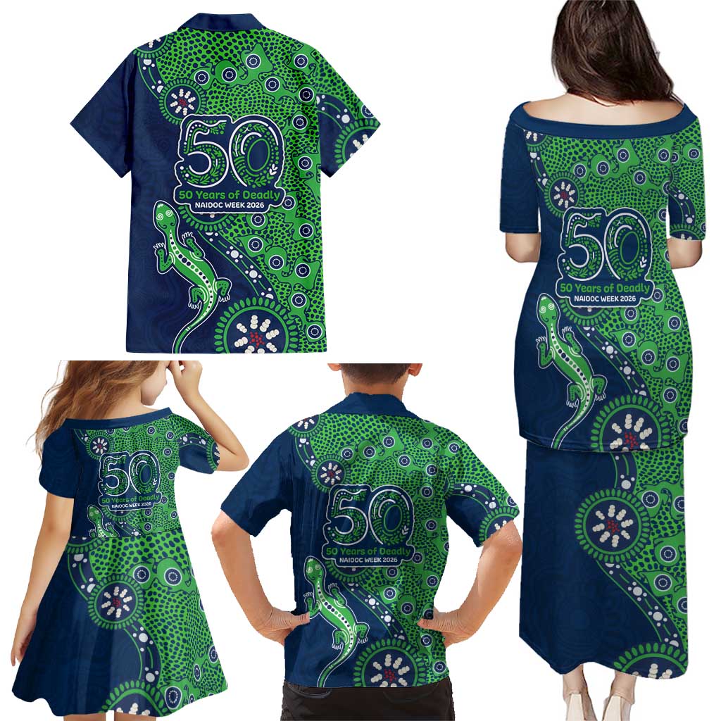 New Zealand Warriors NAIDOC Week 2026 Family Matching Puletasi and Hawaiian Shirt Aboriginal Lizard Dot Painting - 50 Years of Deadly