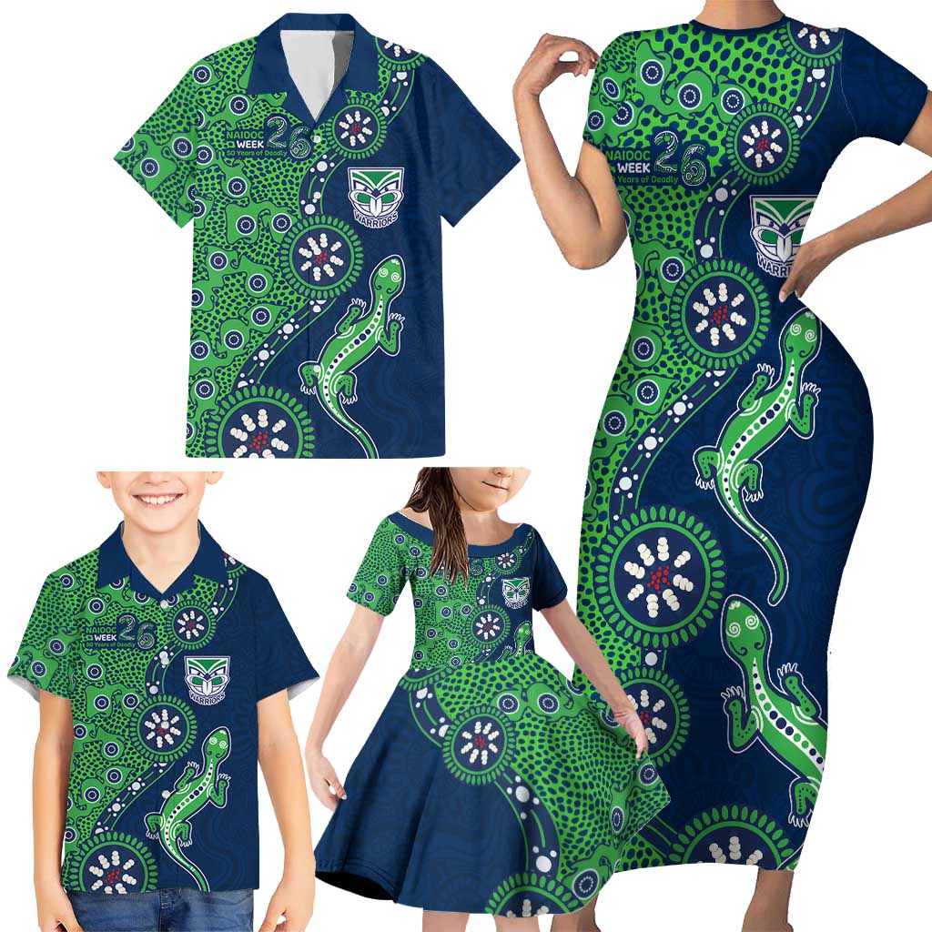 New Zealand Warriors NAIDOC Week 2026 Family Matching Short Sleeve Bodycon Dress and Hawaiian Shirt Aboriginal Lizard Dot Painting - 50 Years of Deadly