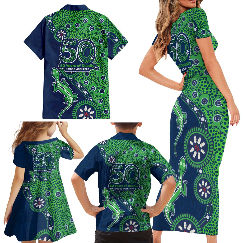 New Zealand Warriors NAIDOC Week 2026 Family Matching Short Sleeve Bodycon Dress and Hawaiian Shirt Aboriginal Lizard Dot Painting - 50 Years of Deadly