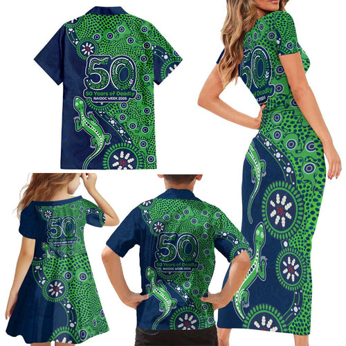 New Zealand Warriors NAIDOC Week 2026 Family Matching Short Sleeve Bodycon Dress and Hawaiian Shirt Aboriginal Lizard Dot Painting - 50 Years of Deadly