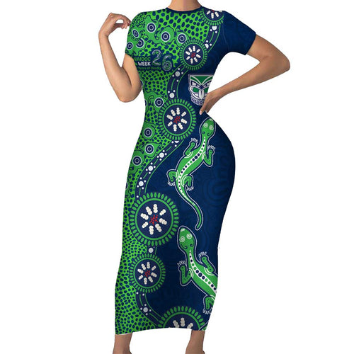 New Zealand Warriors NAIDOC Week 2026 Family Matching Short Sleeve Bodycon Dress and Hawaiian Shirt Aboriginal Lizard Dot Painting - 50 Years of Deadly