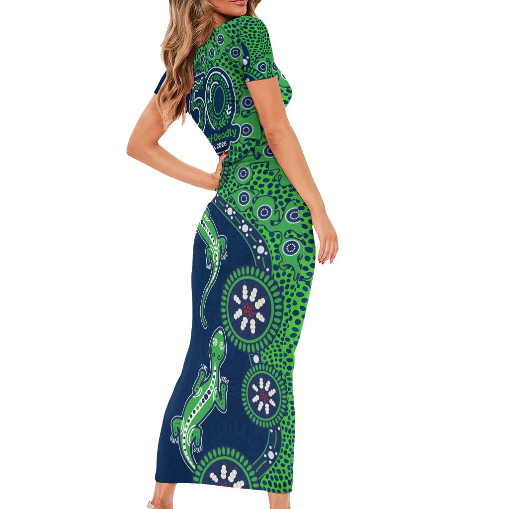 New Zealand Warriors NAIDOC Week 2026 Family Matching Short Sleeve Bodycon Dress and Hawaiian Shirt Aboriginal Lizard Dot Painting - 50 Years of Deadly