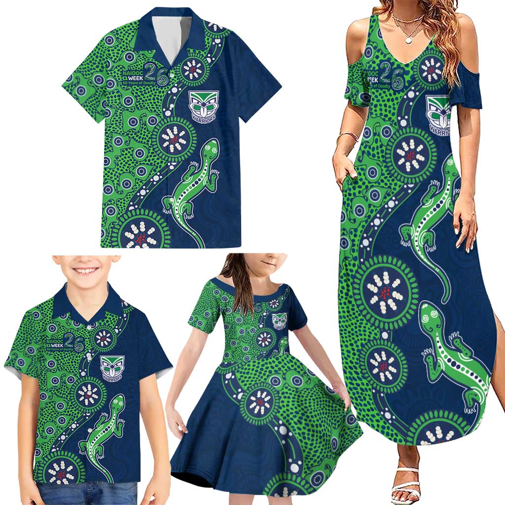 New Zealand Warriors NAIDOC Week 2026 Family Matching Summer Maxi Dress and Hawaiian Shirt Aboriginal Lizard Dot Painting - 50 Years of Deadly