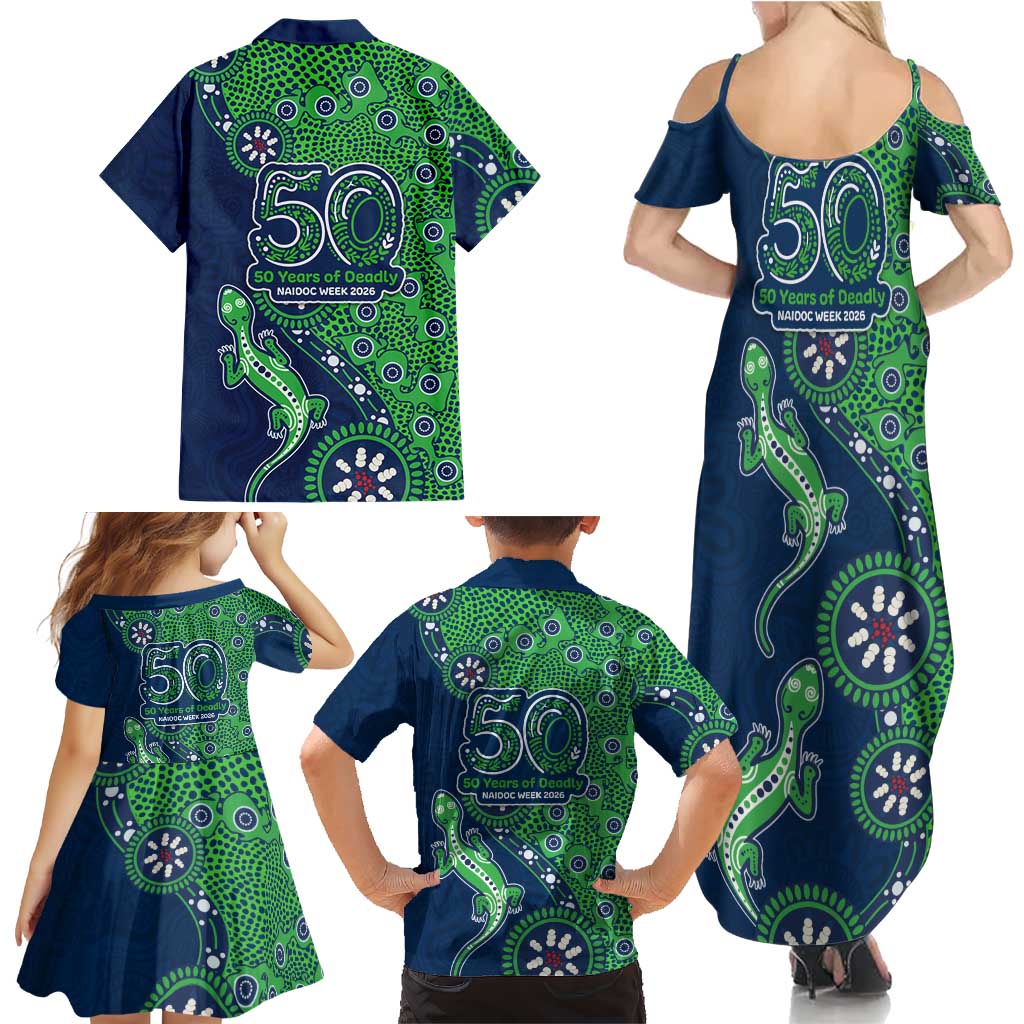 New Zealand Warriors NAIDOC Week 2026 Family Matching Summer Maxi Dress and Hawaiian Shirt Aboriginal Lizard Dot Painting - 50 Years of Deadly