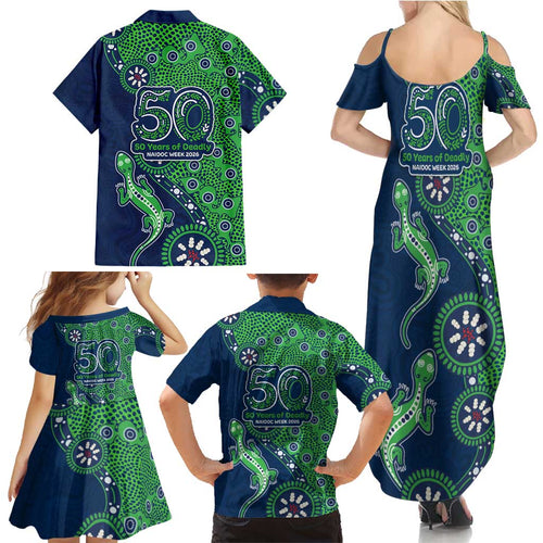New Zealand Warriors NAIDOC Week 2026 Family Matching Summer Maxi Dress and Hawaiian Shirt Aboriginal Lizard Dot Painting - 50 Years of Deadly
