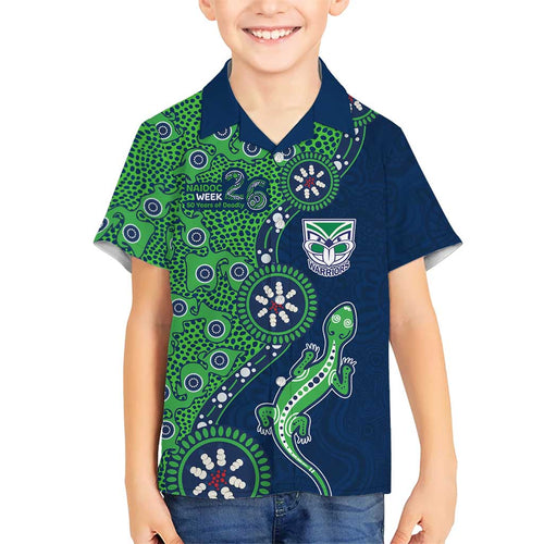 New Zealand Warriors NAIDOC Week 2026 Family Matching Summer Maxi Dress and Hawaiian Shirt Aboriginal Lizard Dot Painting - 50 Years of Deadly