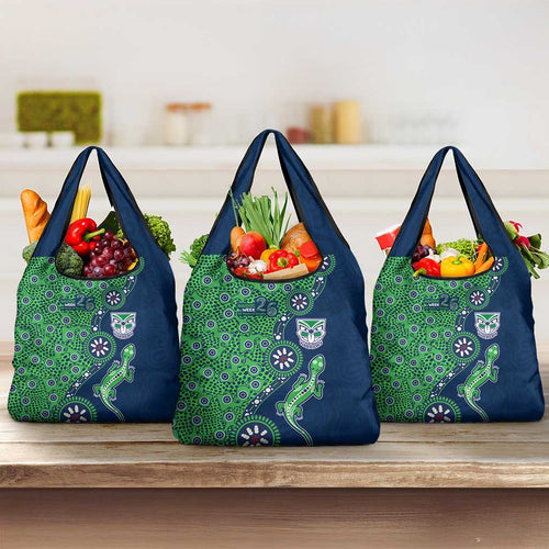 New Zealand Warriors NAIDOC Week 2026 Grocery Bag Aboriginal Lizard Dot Painting - 50 Years of Deadly