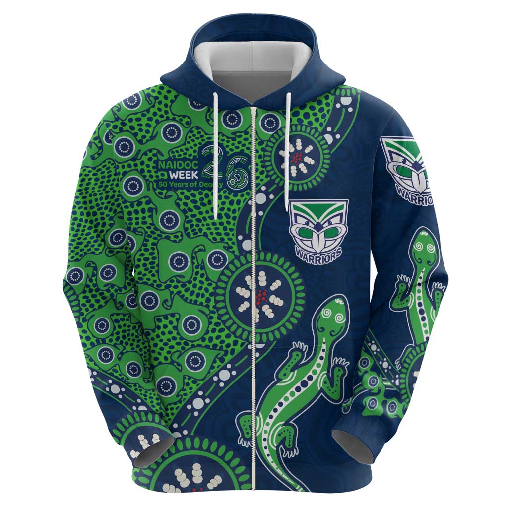 New Zealand Warriors NAIDOC Week 2026 Hoodie Aboriginal Lizard Dot Painting - 50 Years of Deadly