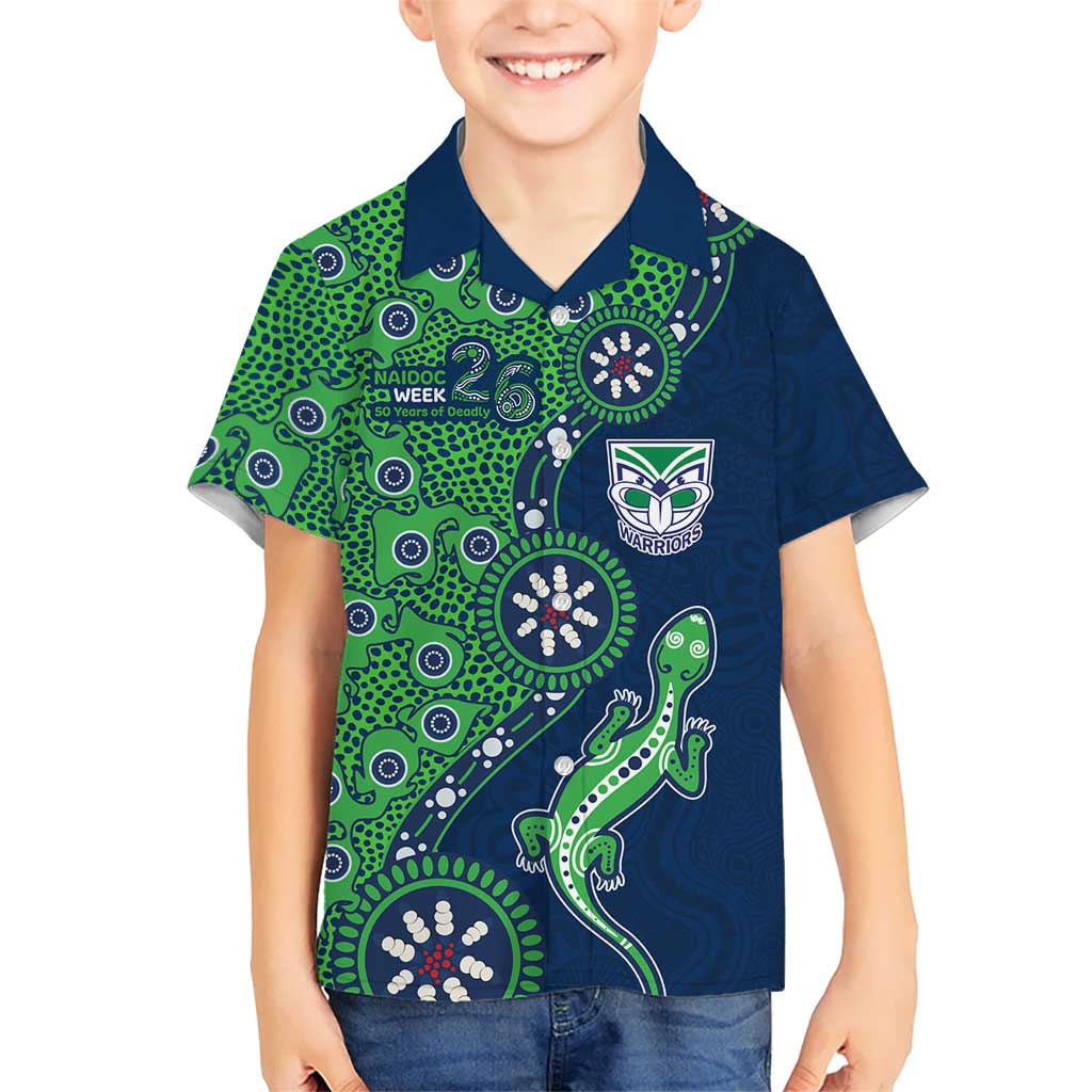 New Zealand Warriors NAIDOC Week 2026 Kid Hawaiian Shirt Aboriginal Lizard Dot Painting - 50 Years of Deadly