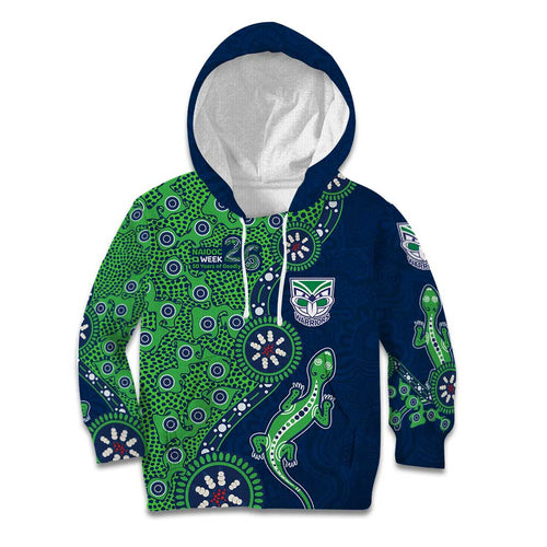 New Zealand Warriors NAIDOC Week 2026 Kid Hoodie Aboriginal Lizard Dot Painting - 50 Years of Deadly