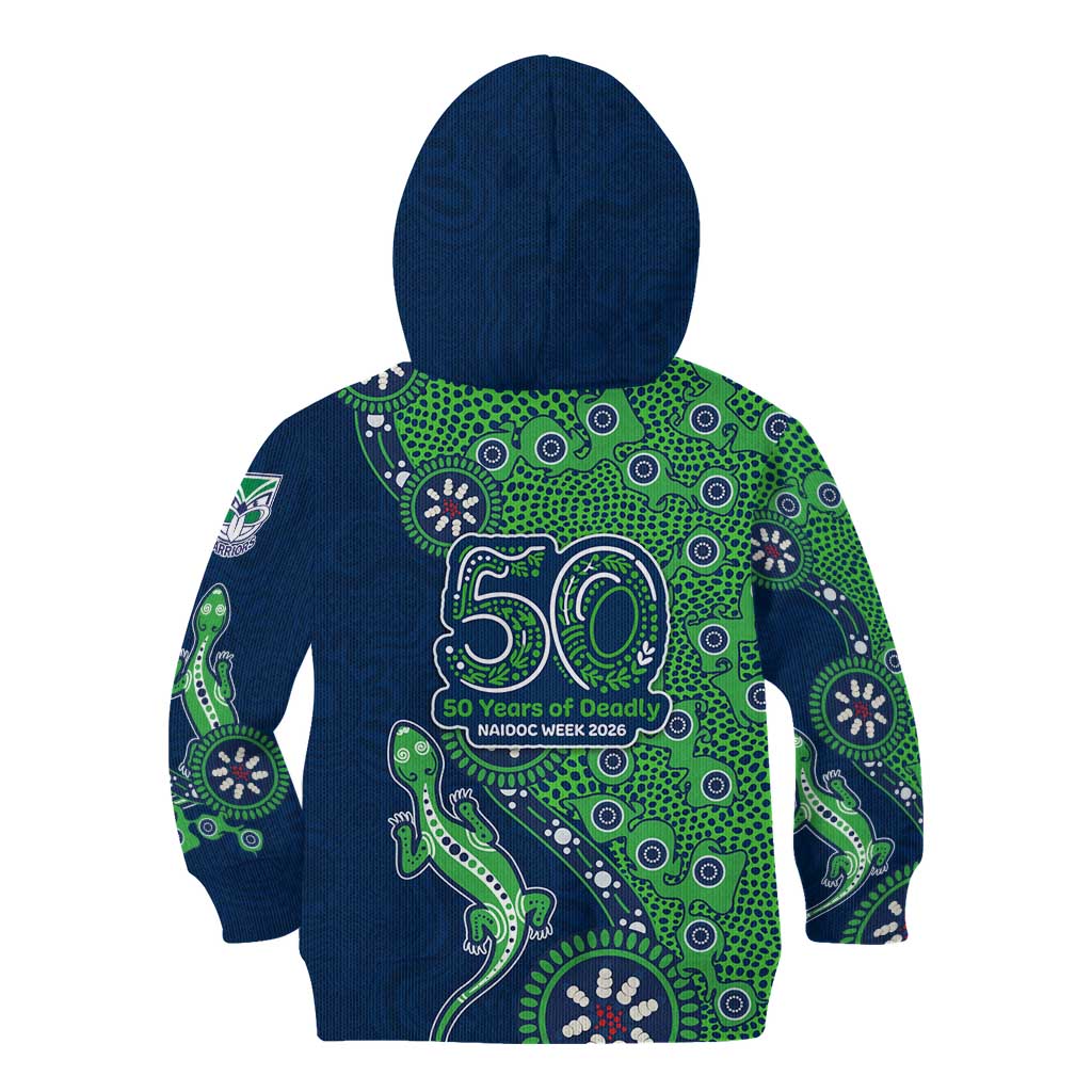 New Zealand Warriors NAIDOC Week 2026 Kid Hoodie Aboriginal Lizard Dot Painting - 50 Years of Deadly