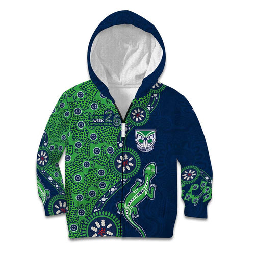 New Zealand Warriors NAIDOC Week 2026 Kid Hoodie Aboriginal Lizard Dot Painting - 50 Years of Deadly