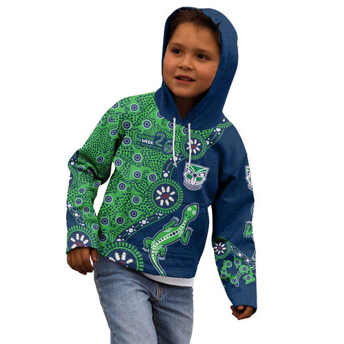 New Zealand Warriors NAIDOC Week 2026 Kid Hoodie Aboriginal Lizard Dot Painting - 50 Years of Deadly