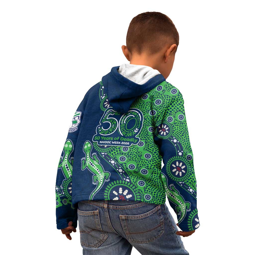 New Zealand Warriors NAIDOC Week 2026 Kid Hoodie Aboriginal Lizard Dot Painting - 50 Years of Deadly