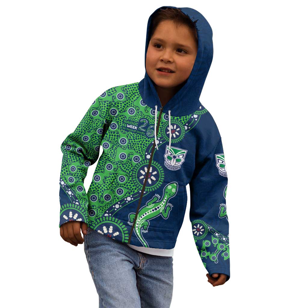 New Zealand Warriors NAIDOC Week 2026 Kid Hoodie Aboriginal Lizard Dot Painting - 50 Years of Deadly
