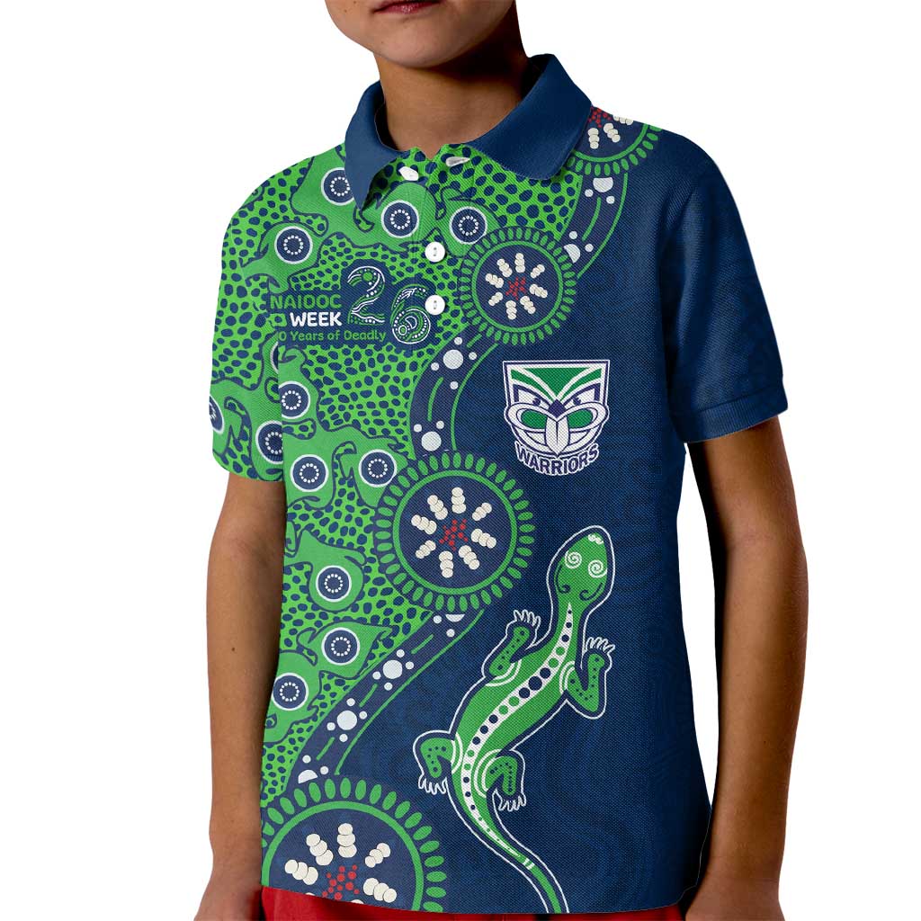 New Zealand Warriors NAIDOC Week 2026 Kid Polo Shirt Aboriginal Lizard Dot Painting - 50 Years of Deadly