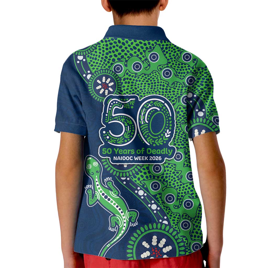 New Zealand Warriors NAIDOC Week 2026 Kid Polo Shirt Aboriginal Lizard Dot Painting - 50 Years of Deadly