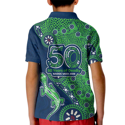 New Zealand Warriors NAIDOC Week 2026 Kid Polo Shirt Aboriginal Lizard Dot Painting - 50 Years of Deadly