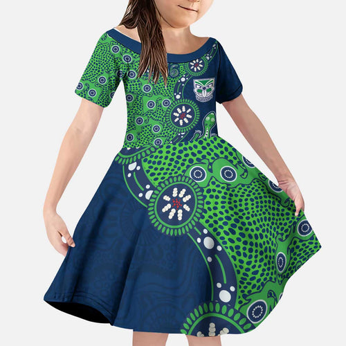 New Zealand Warriors NAIDOC Week 2026 Kid Short Sleeve Dress Aboriginal Lizard Dot Painting - 50 Years of Deadly