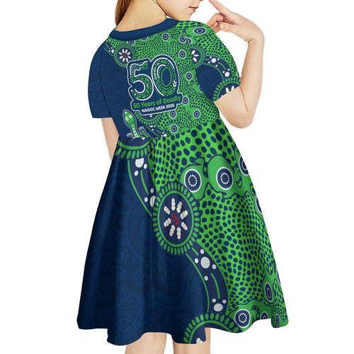 New Zealand Warriors NAIDOC Week 2026 Kid Short Sleeve Dress Aboriginal Lizard Dot Painting - 50 Years of Deadly